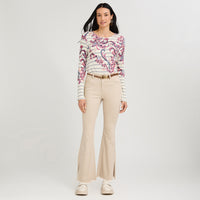Jeans Flare con Cinturón Beige