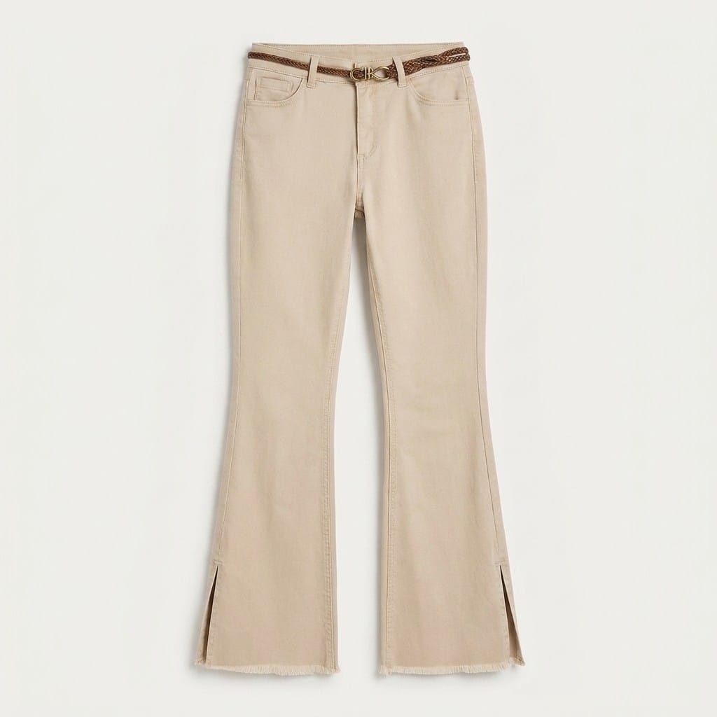 Jeans Flare con Cinturón Beige en plano
