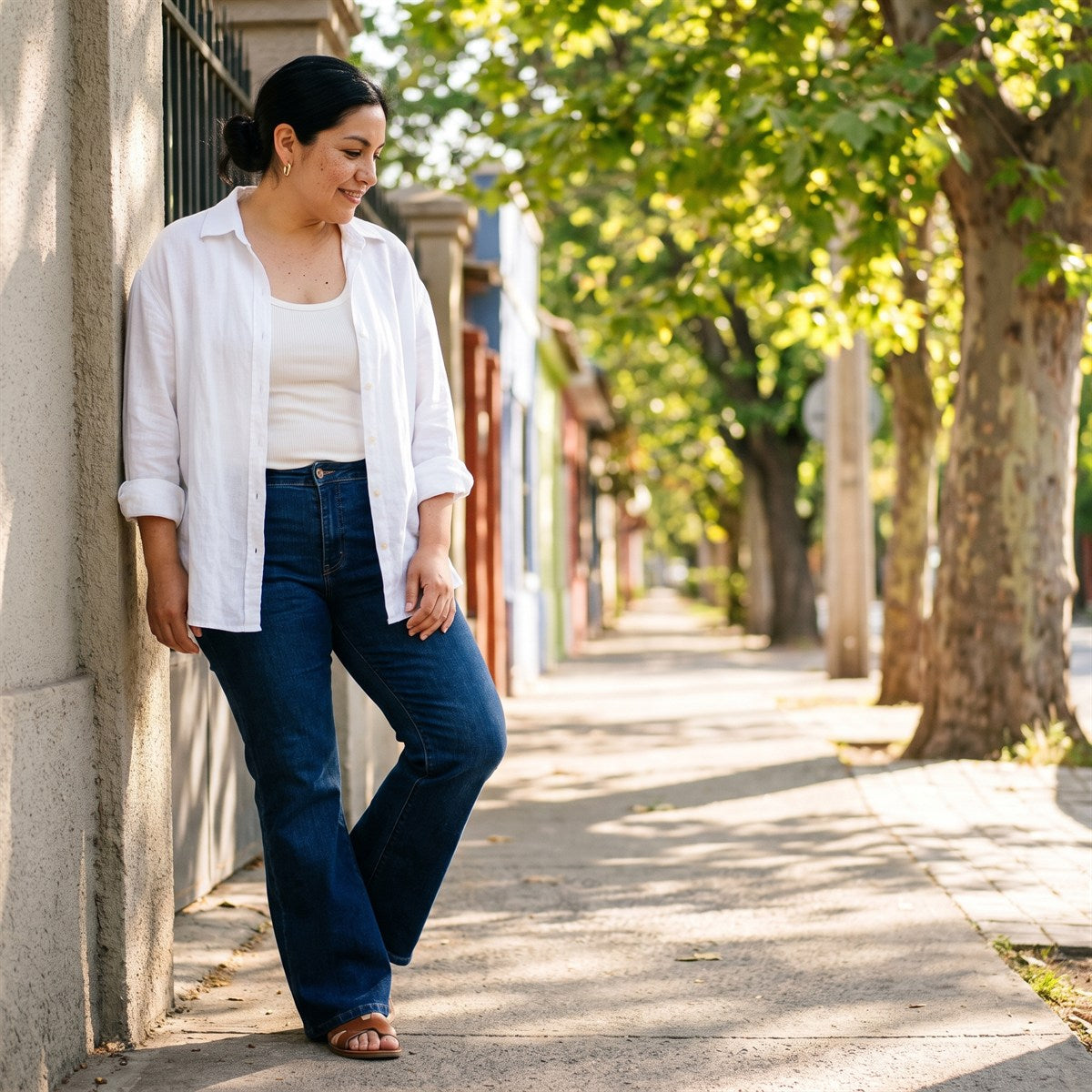 Jeans Flare un Botón Azul lifestyle