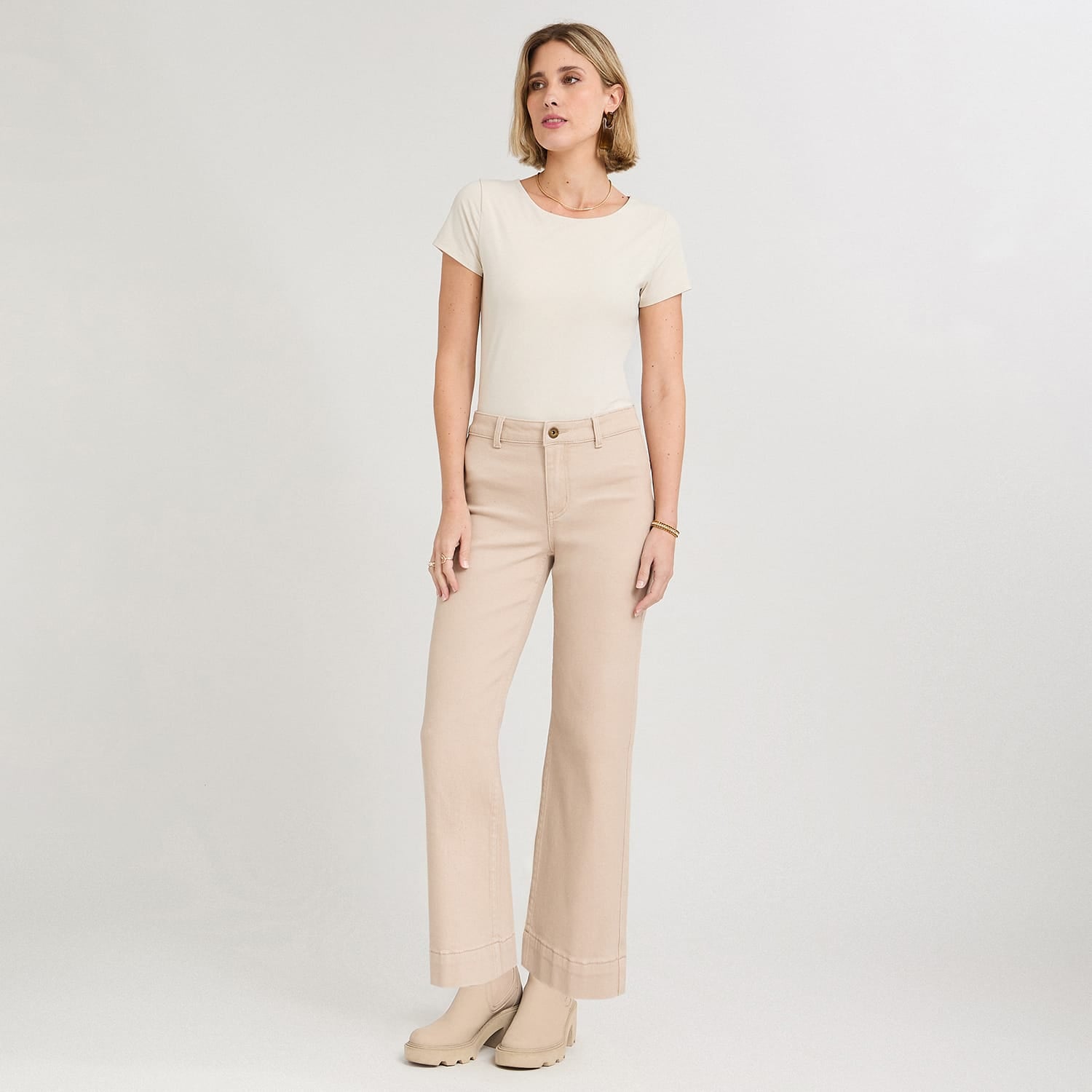Jeans Culotte un Botón Camel