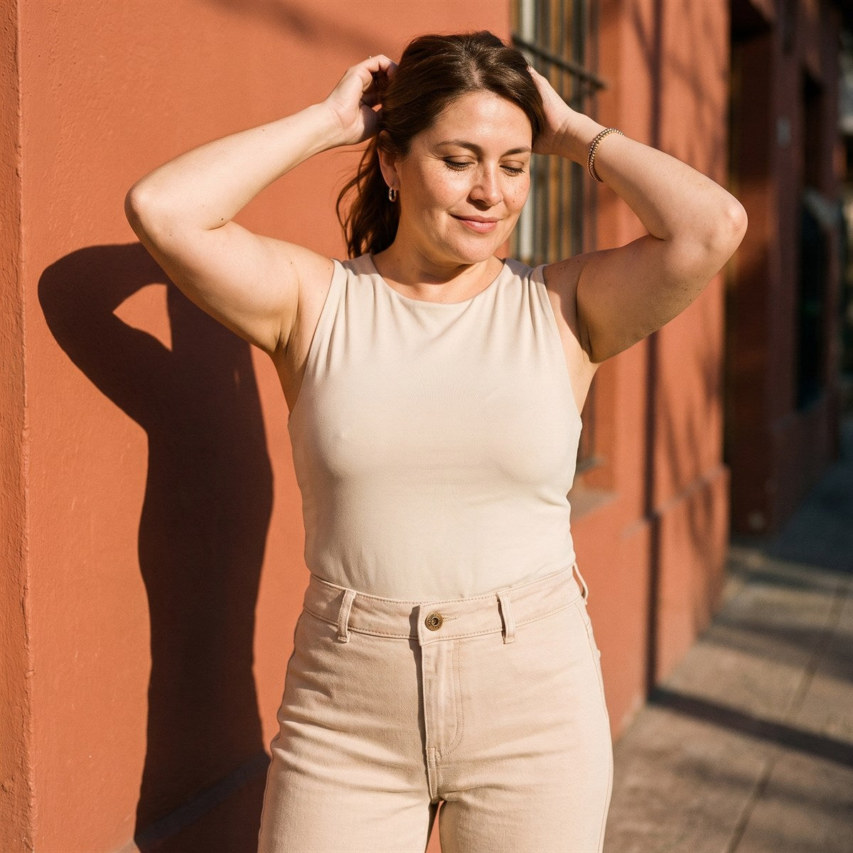 Jeans Culotte un Botón Camel lifestyle
