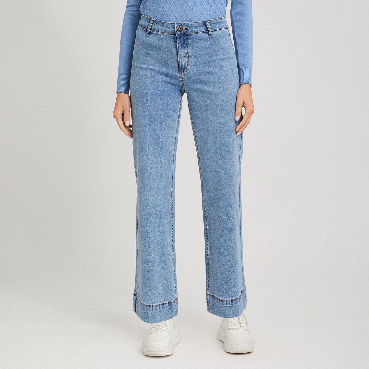 Jeans Culotte un Botón Celeste
