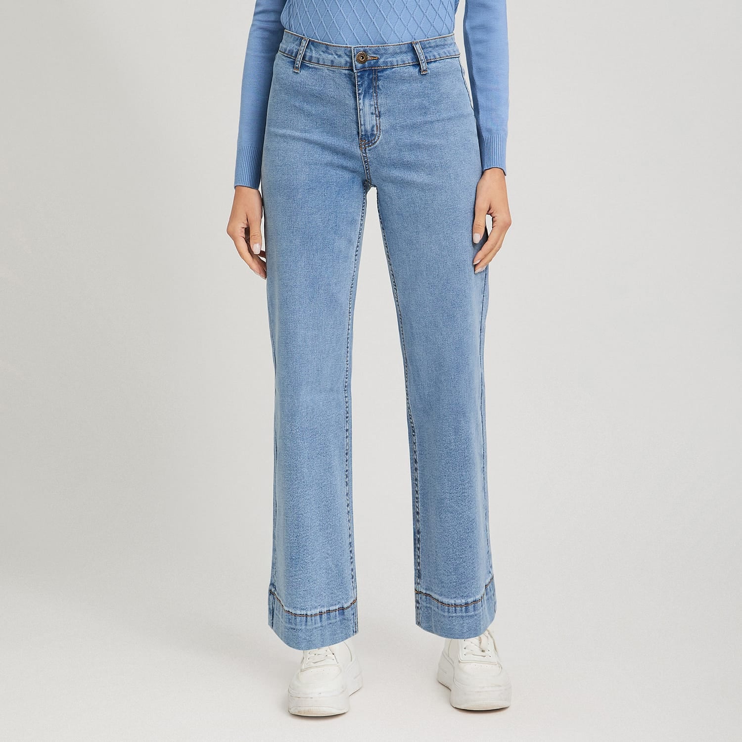 Jeans Culotte un Botón Celeste