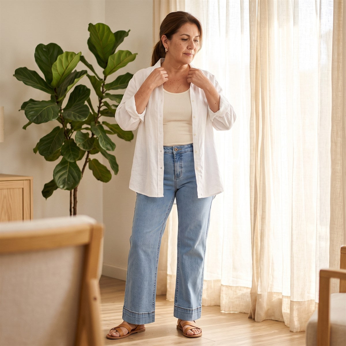 Jeans Culotte un Botón Celeste lifestyle
