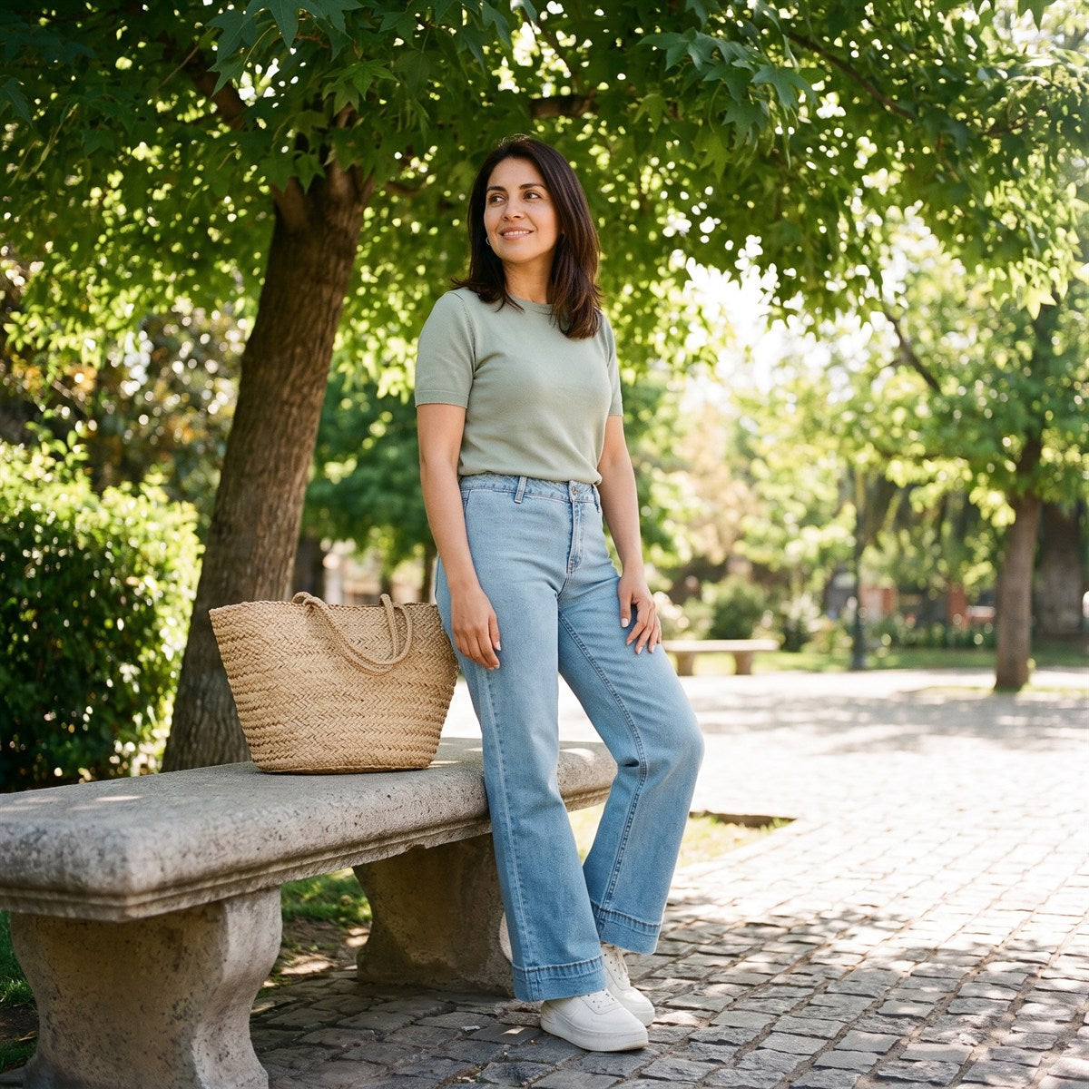 Jeans Culotte un Botón Celeste lifestyle