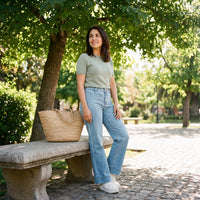 Jeans Culotte un Botón Celeste lifestyle