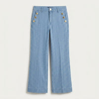 Jeans Culotte Listado con Botones Decorativos en Bolsillo Azul en plano