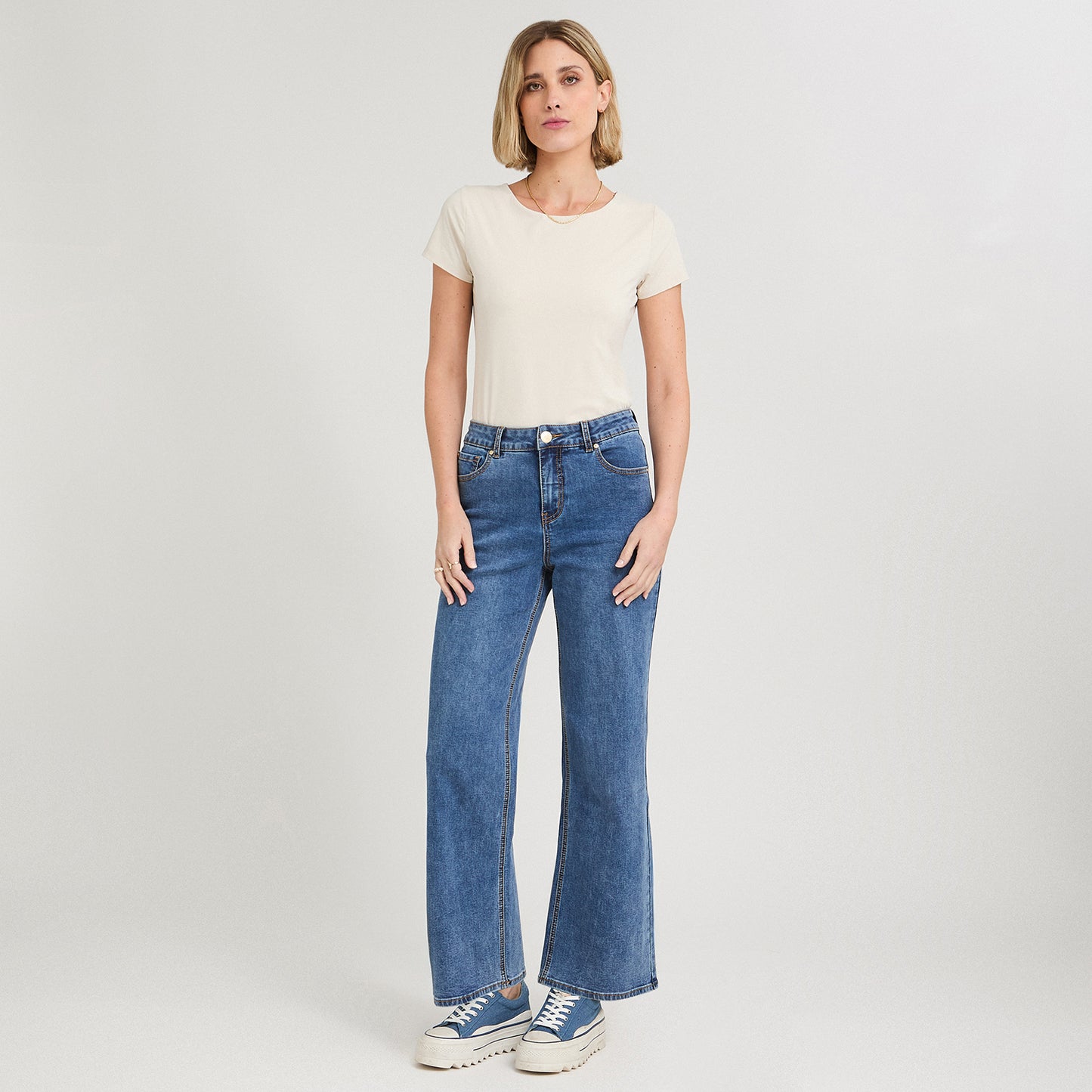 Jeans Wideleg Control de Abdomen Azul