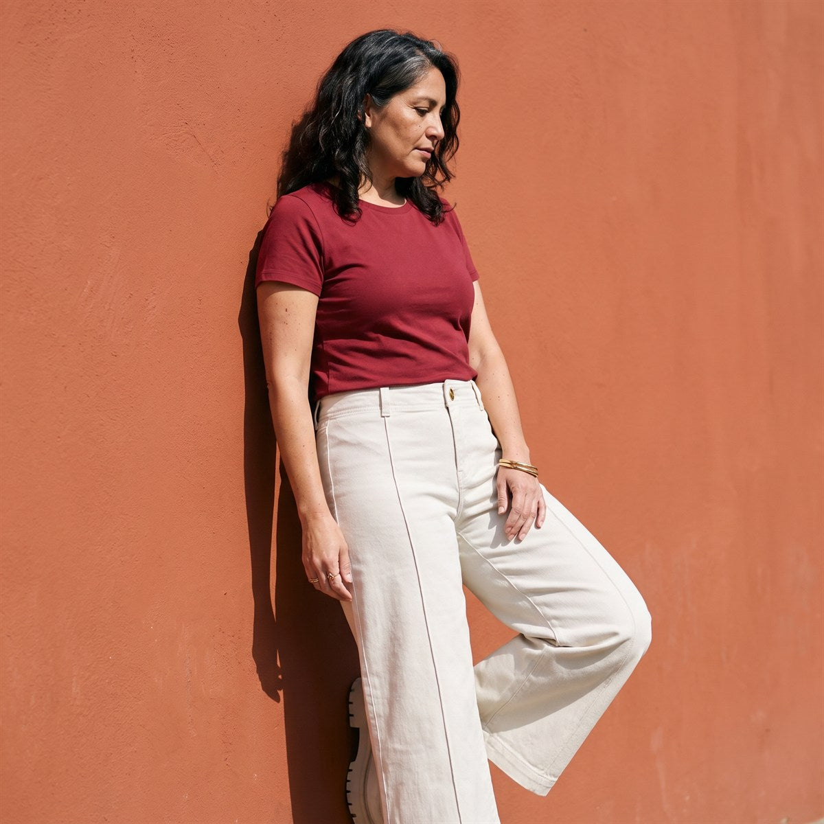 Jeans Culotte un Botón Crudo lifestyle