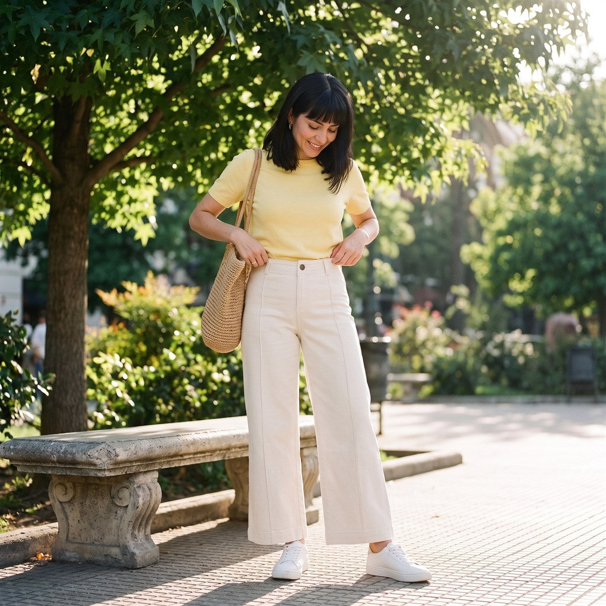 Jeans Culotte un Botón Crudo lifestyle