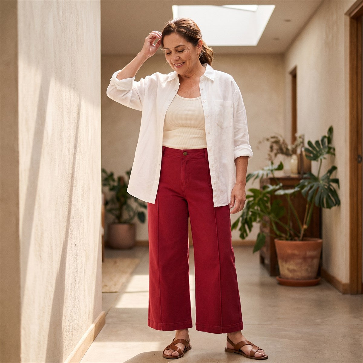 Jeans Culotte un Botón Rojo lifestyle