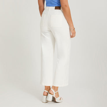 Jeans Palazzo con Terminación Calada Crudo