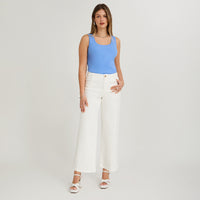 Jeans Palazzo con Terminación Calada Crudo
