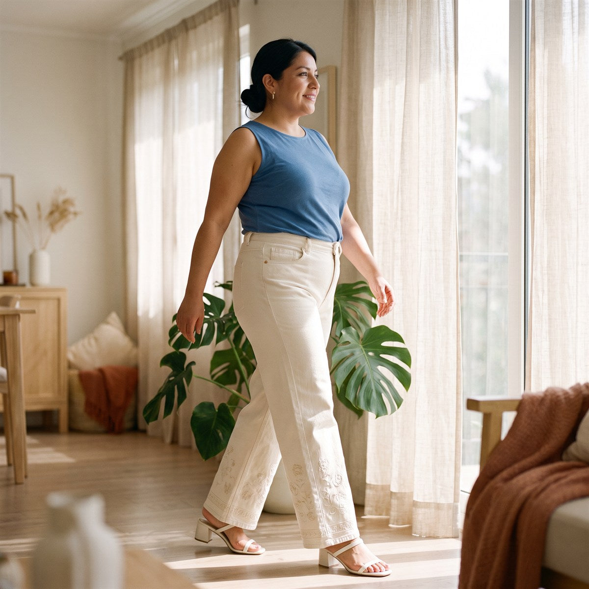 Jeans culotte con Terminación bordada lifestyle