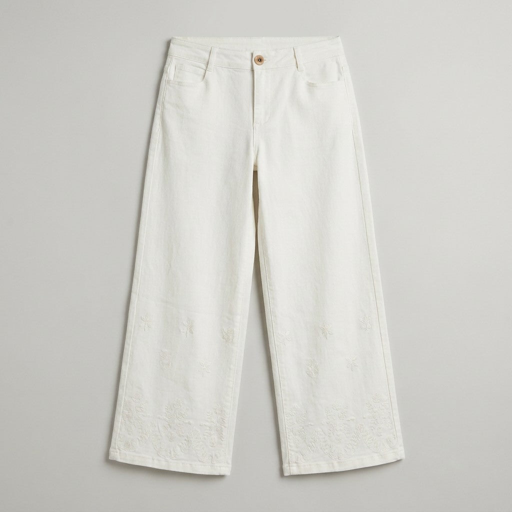 Jeans culotte con Terminación bordada en plano