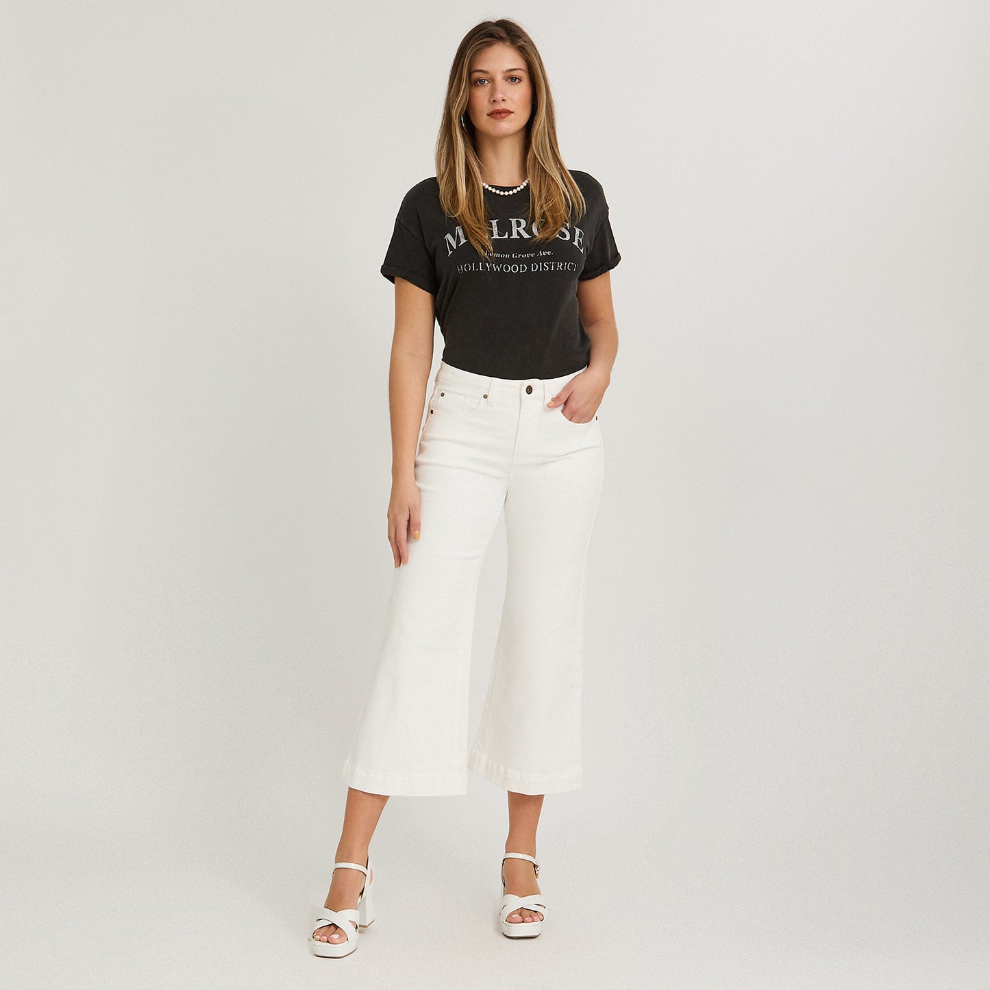Jeans Culotte un Botón Crudo