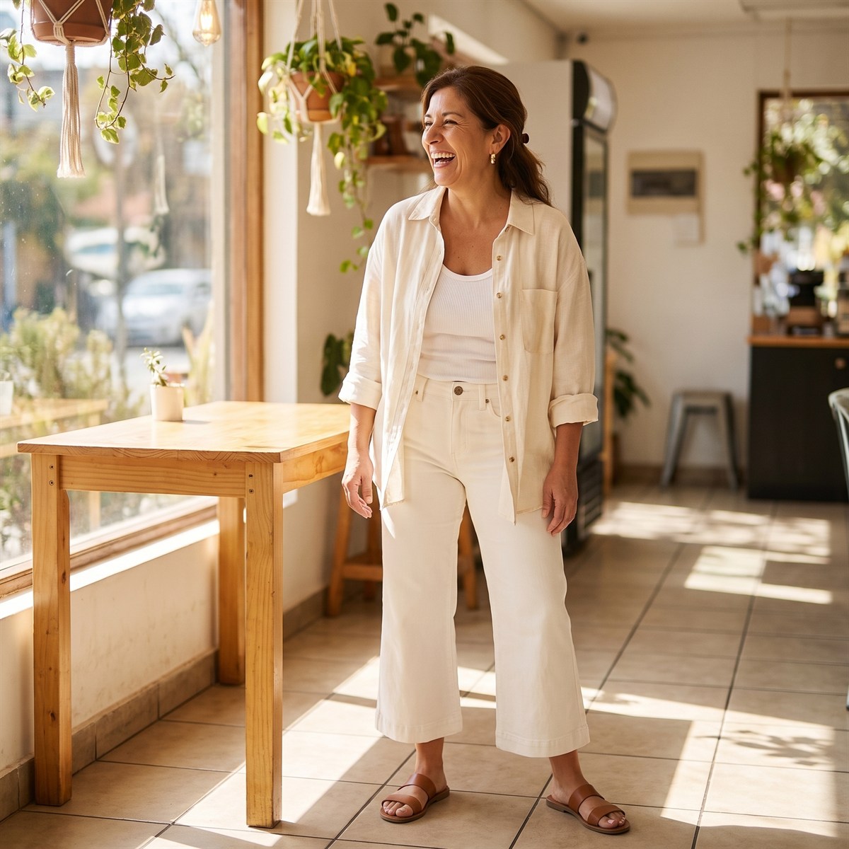 Jeans Culotte un Botón Crudo lifestyle