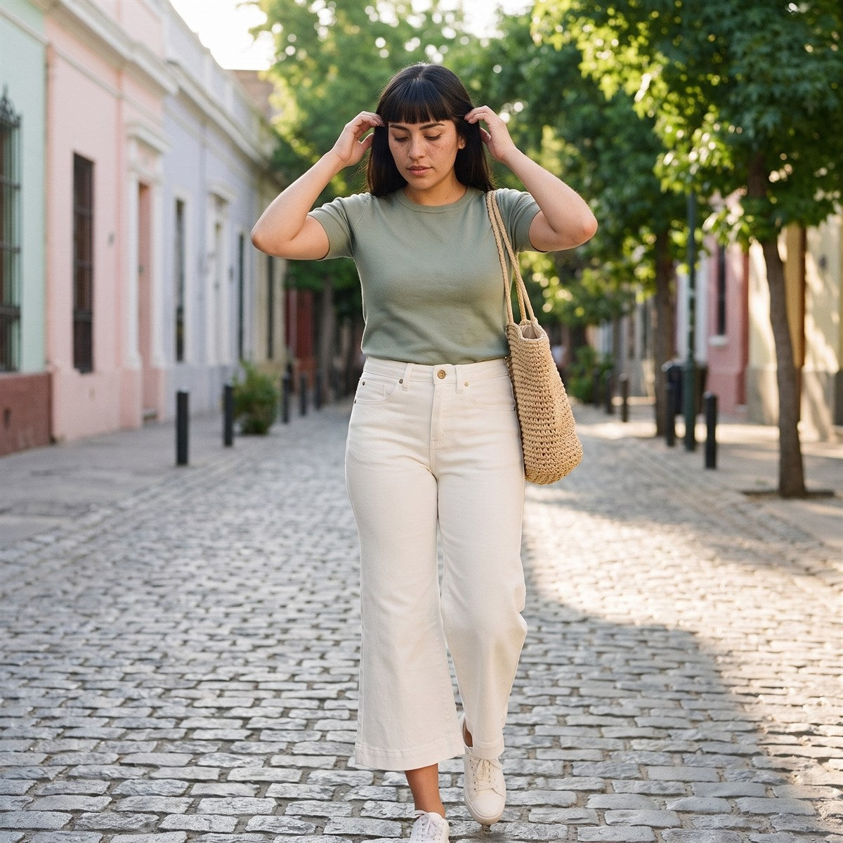 Jeans Culotte un Botón Crudo lifestyle
