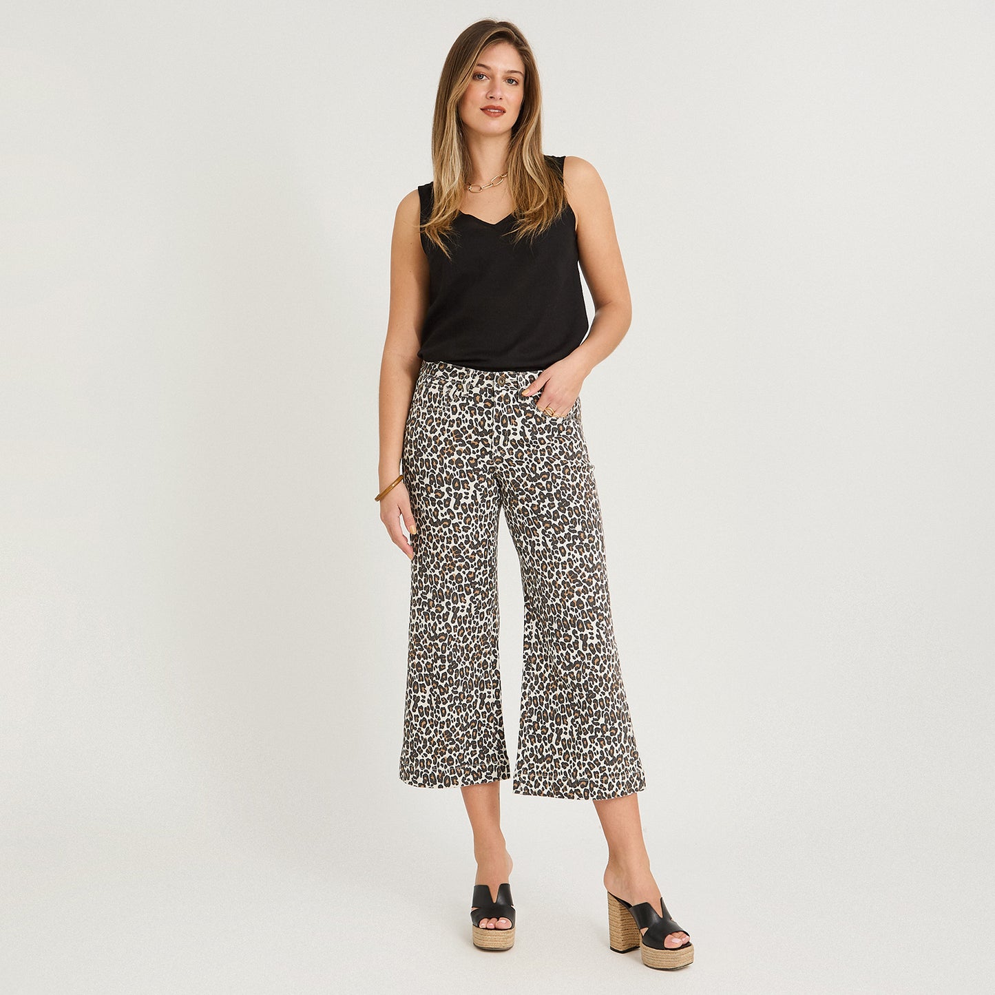 Jeans Culotte un Botón Camel