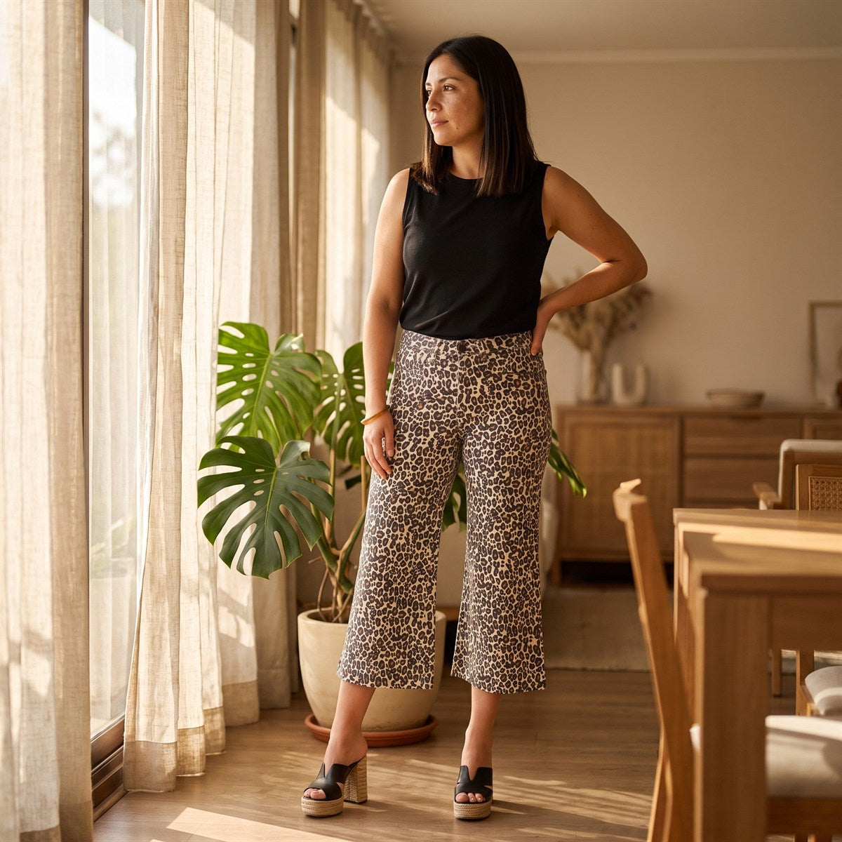 Jeans Culotte un Botón Camel lifestyle