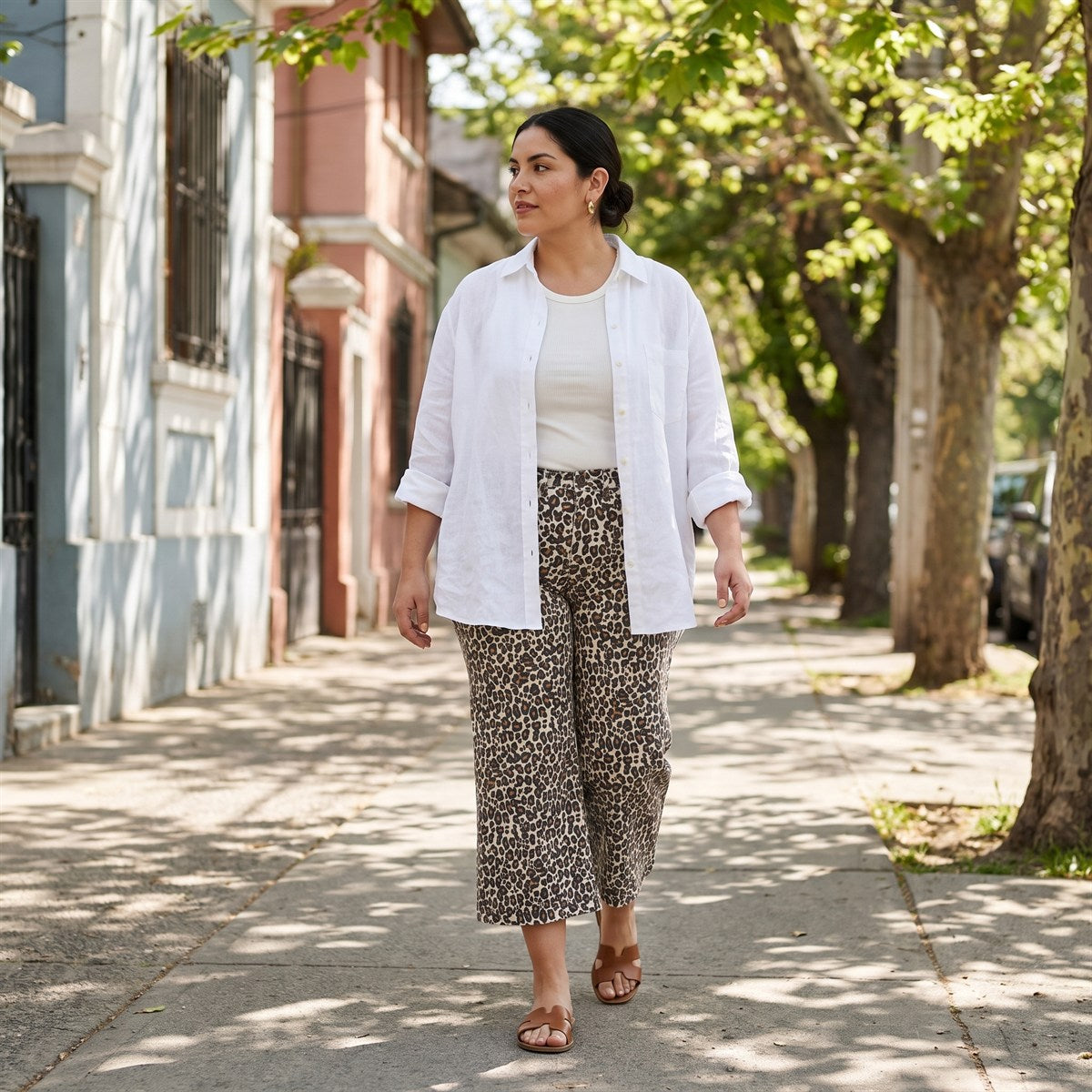 Jeans Culotte un Botón Camel lifestyle