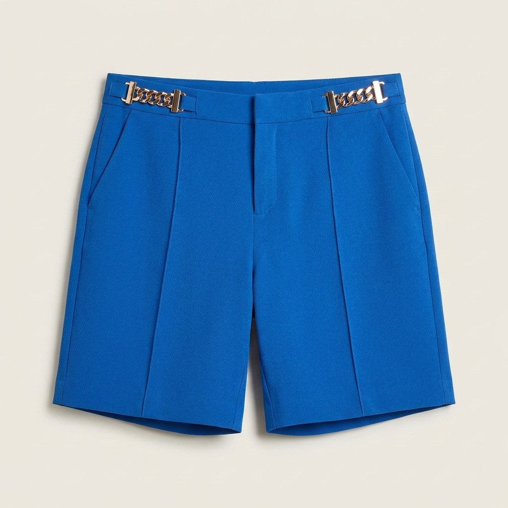 Bermuda Azul Corta Recta en plano