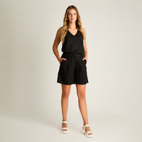 Bermuda Negro Corto No Elasticado Calce Normal