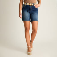 Bermuda Azul Corto Baja elasticidad Calce Normal