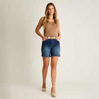 Bermuda Azul Corto Baja elasticidad Calce Normal