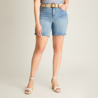 Bermuda Celeste Corto Baja elasticidad Calce Normal