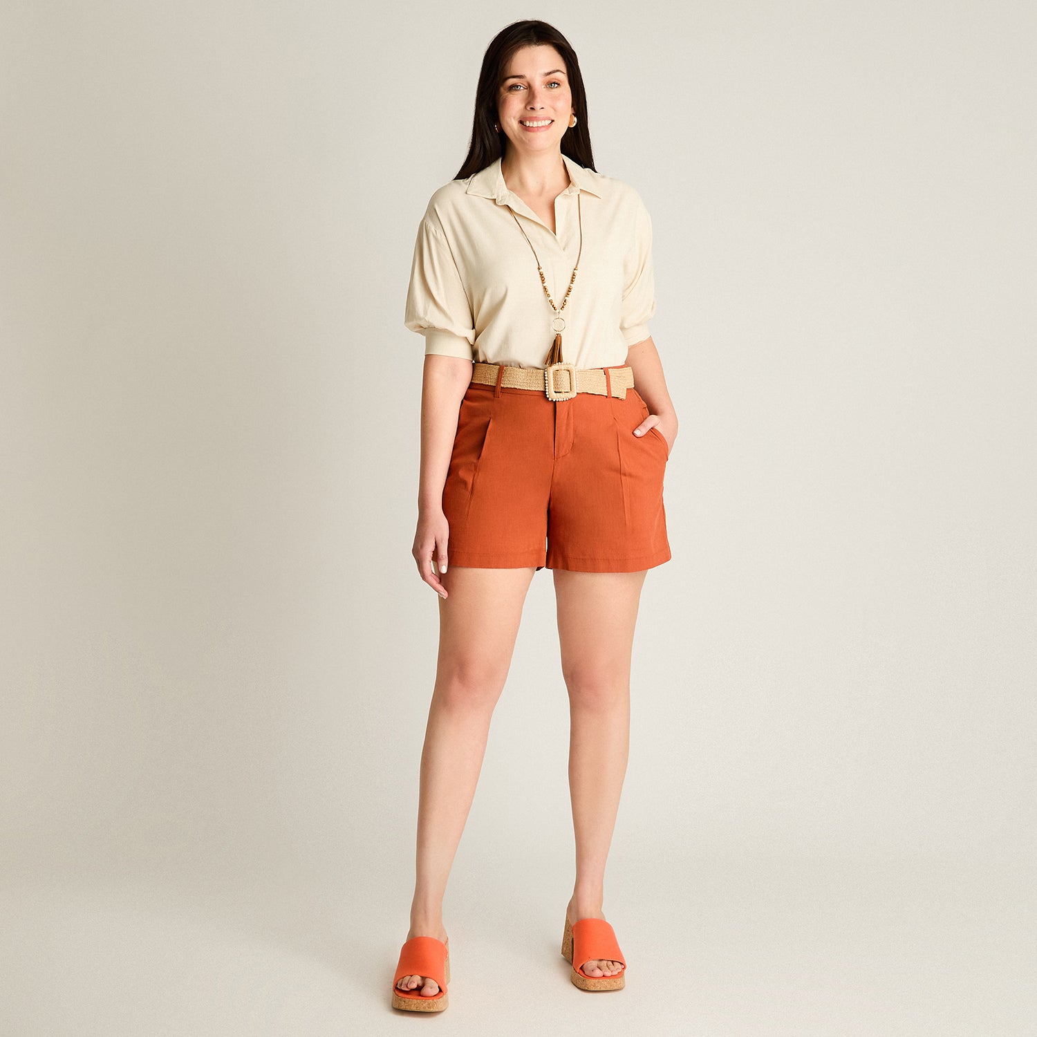 Bermuda Terracota Corto No Elasticado Calce Normal