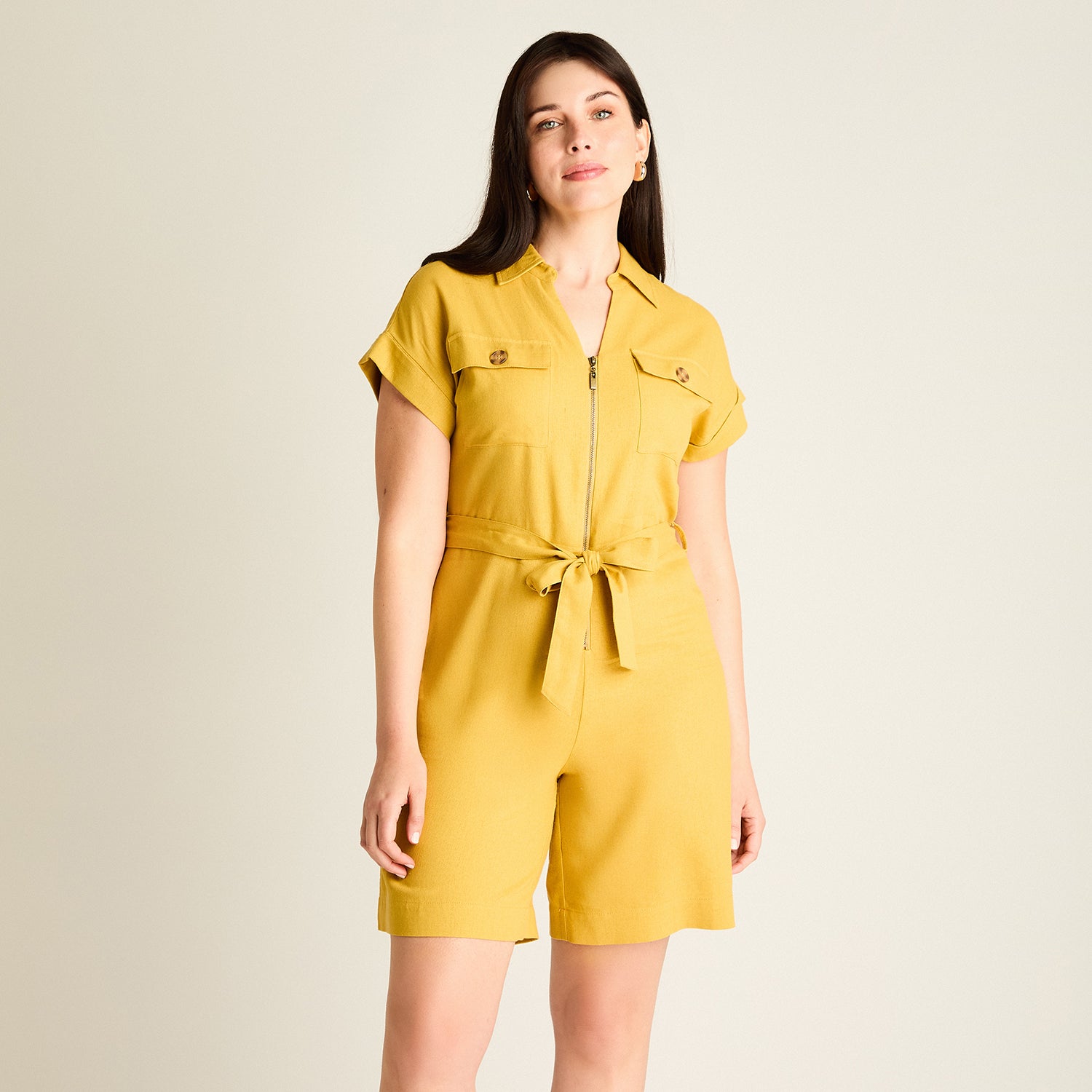 Enterito Manga Corta Mostaza No Elasticado Calce Normal