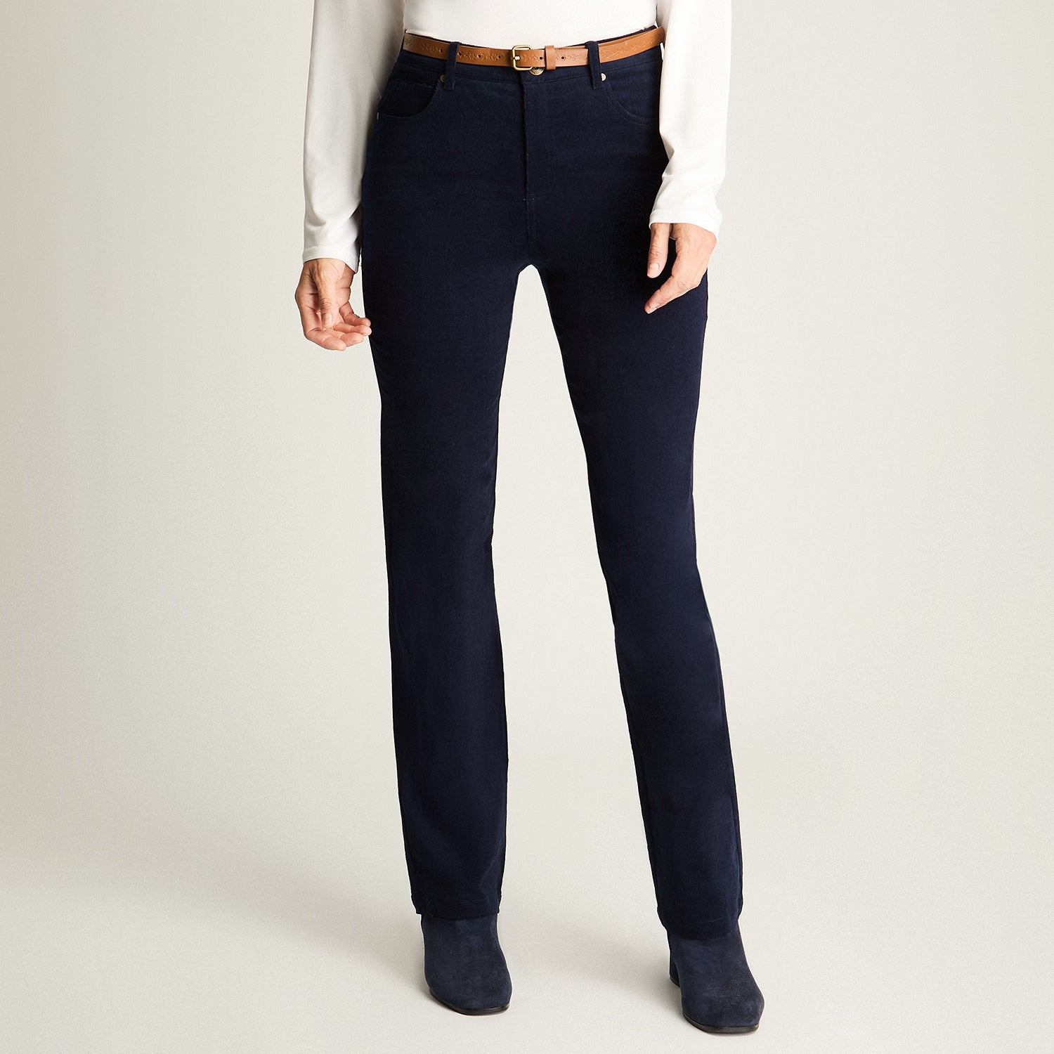 Pantalón De Cotele 5 Bolsillos Con Cinturón Azul