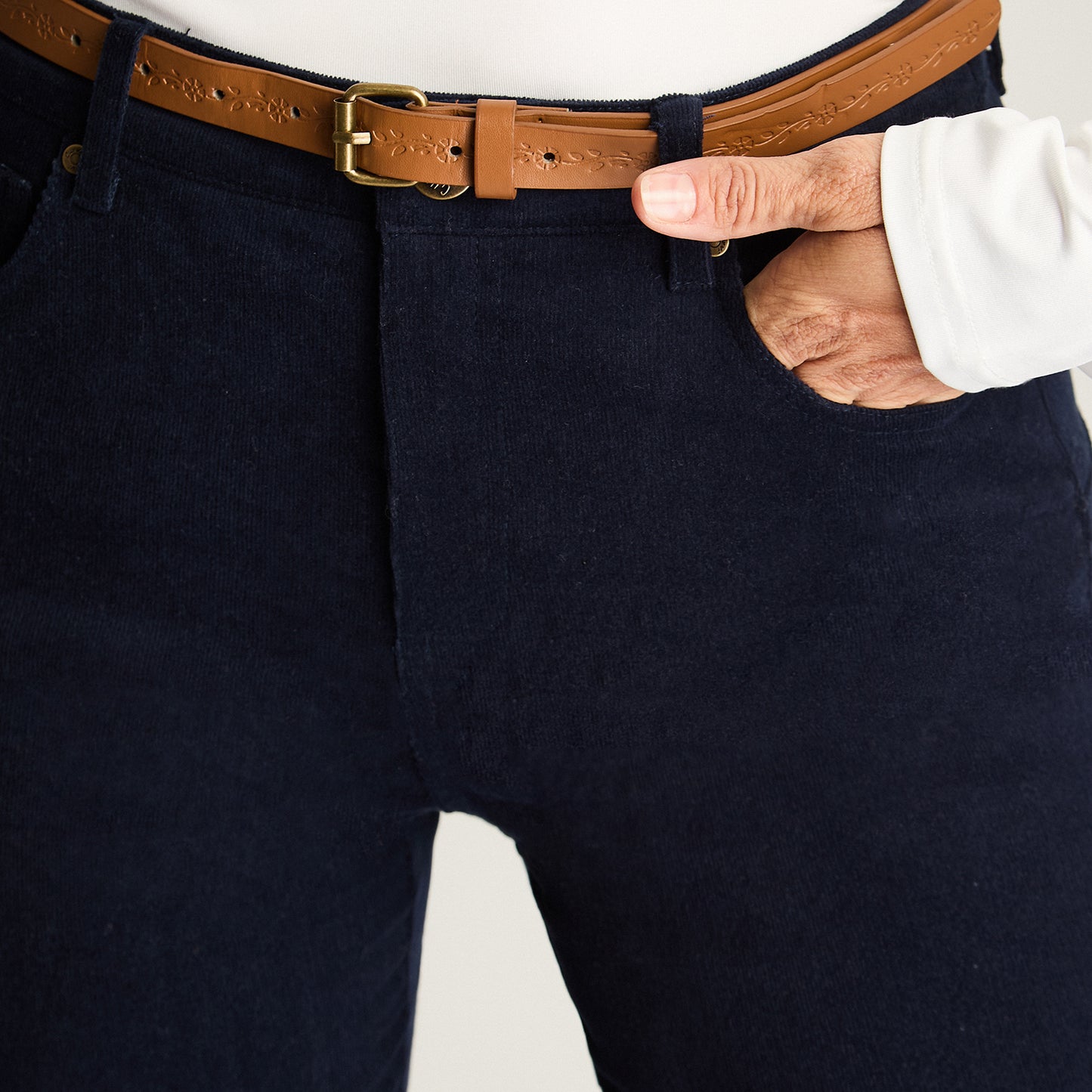 Pantalón De Cotele 5 Bolsillos Con Cinturón Azul