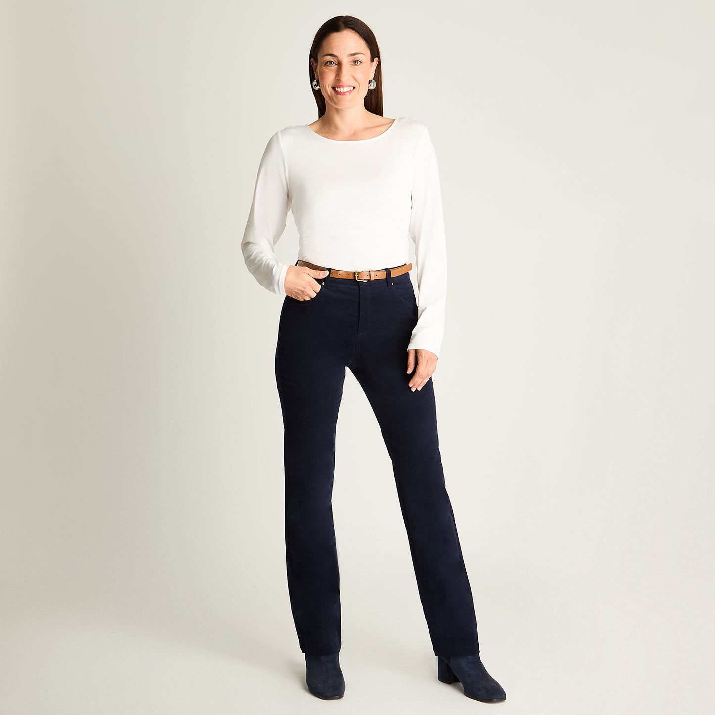 Pantalón De Cotele 5 Bolsillos Con Cinturón Azul