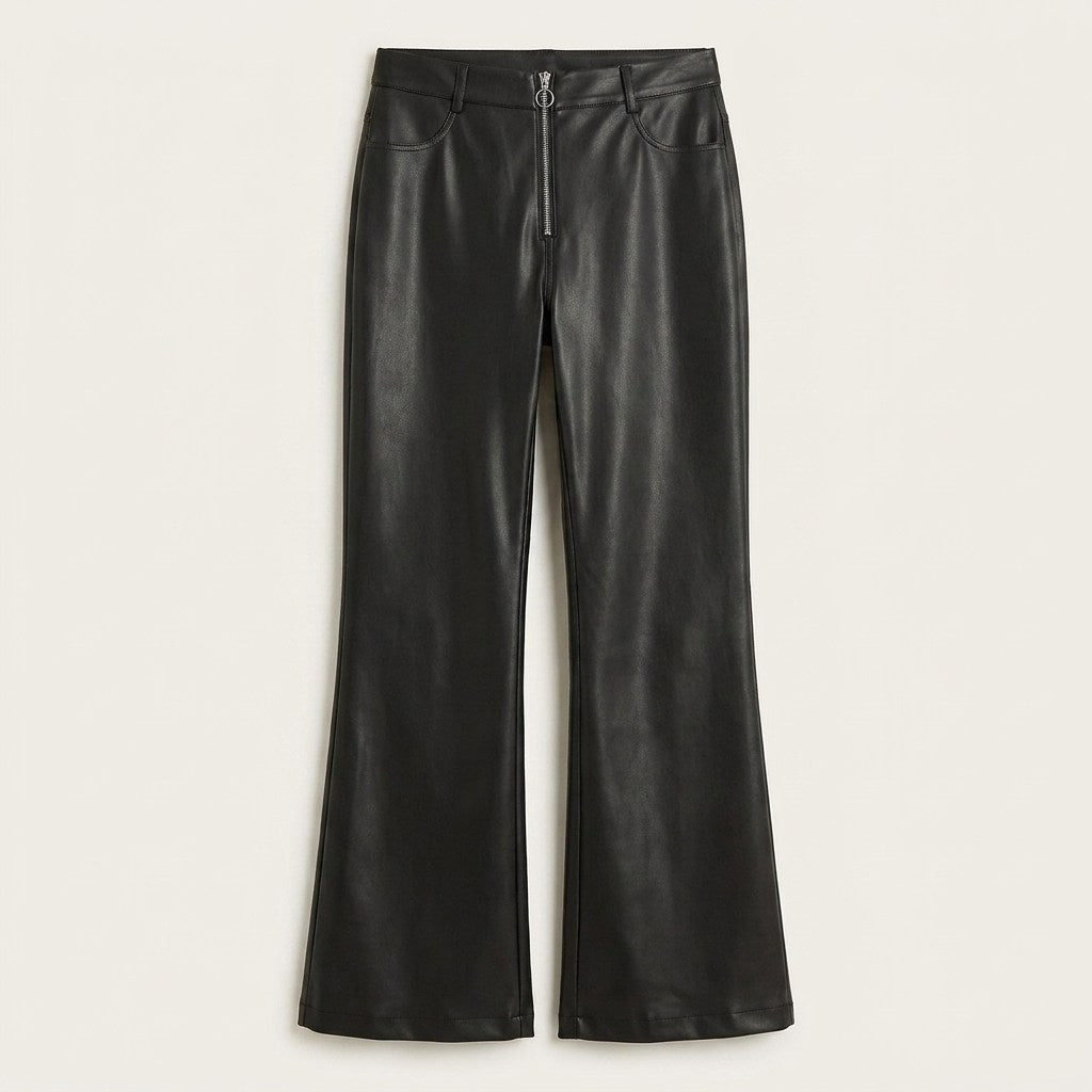 Pantalón Wide Leg Bolsillos Y Cierre Metalico Negro en plano