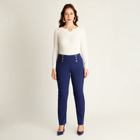 Pantalón Sport Azul con Botones Decorativos
