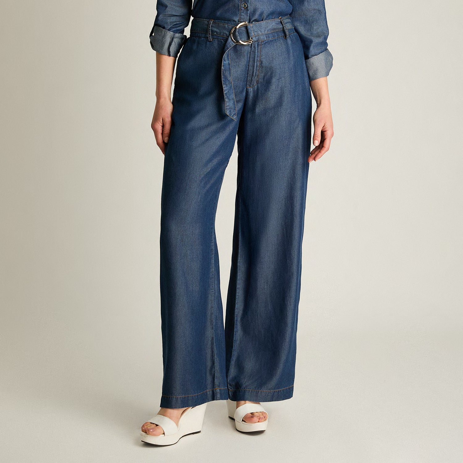 Pantalon Azul Recto con Lazo