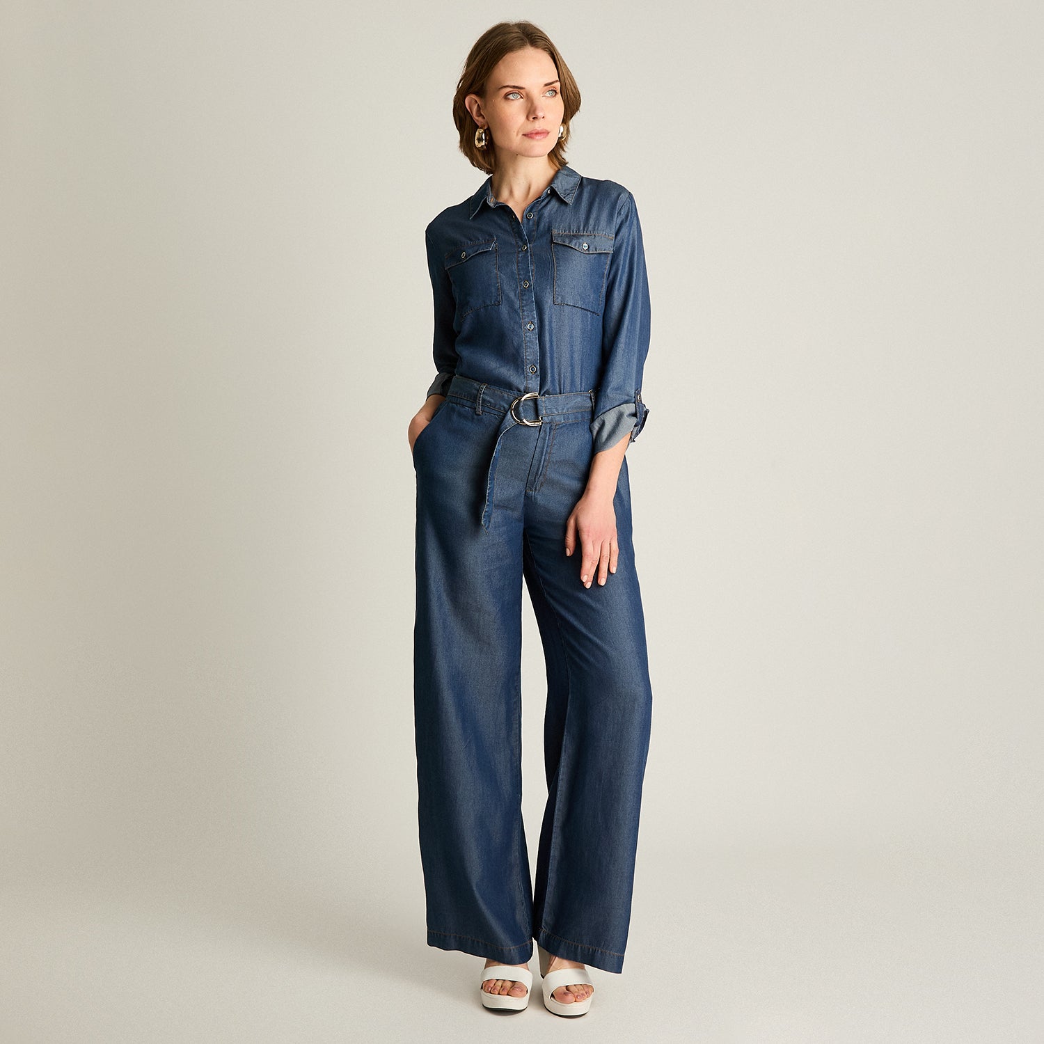 Pantalon Azul Recto con Lazo