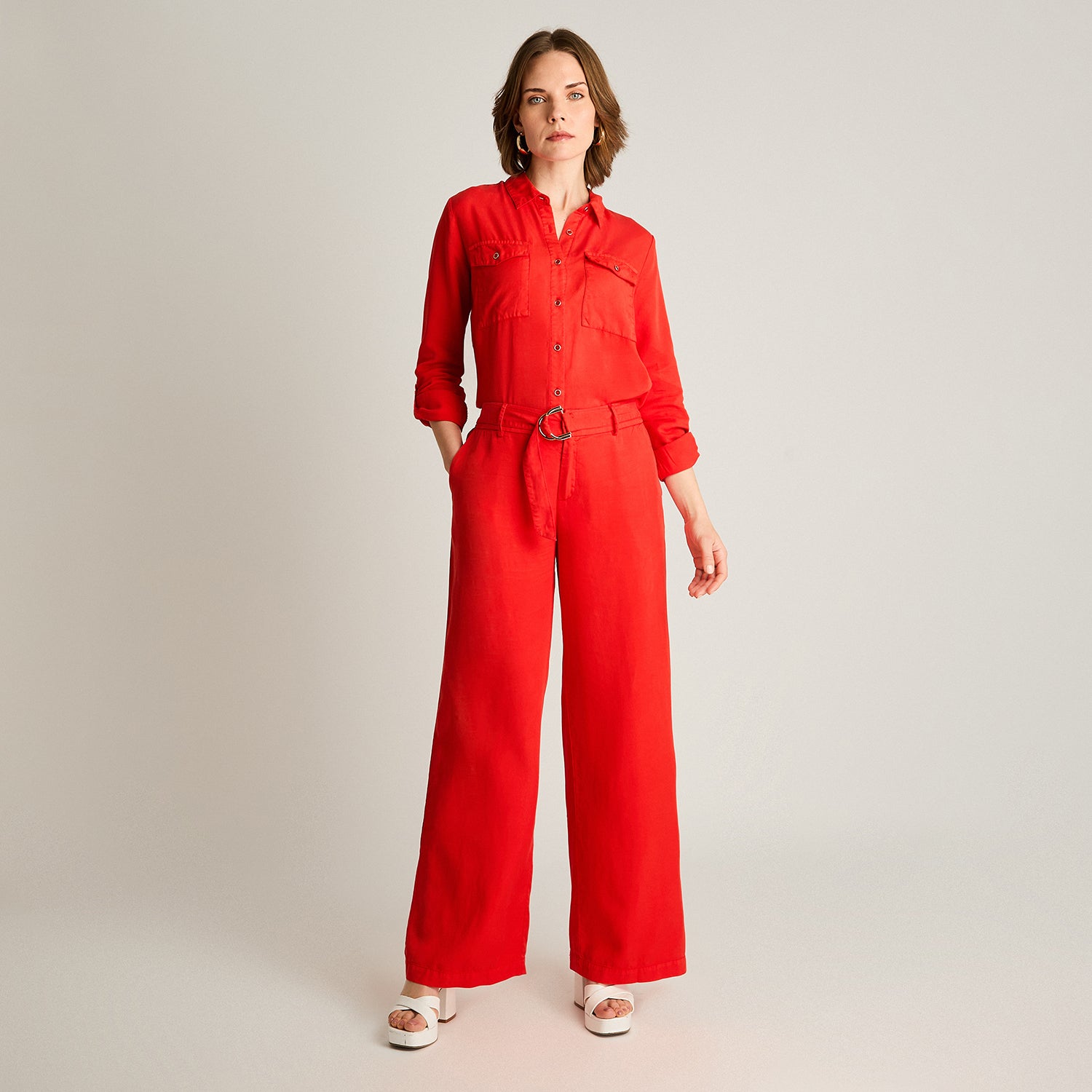 Pantalón Rojo Recto con Lazo