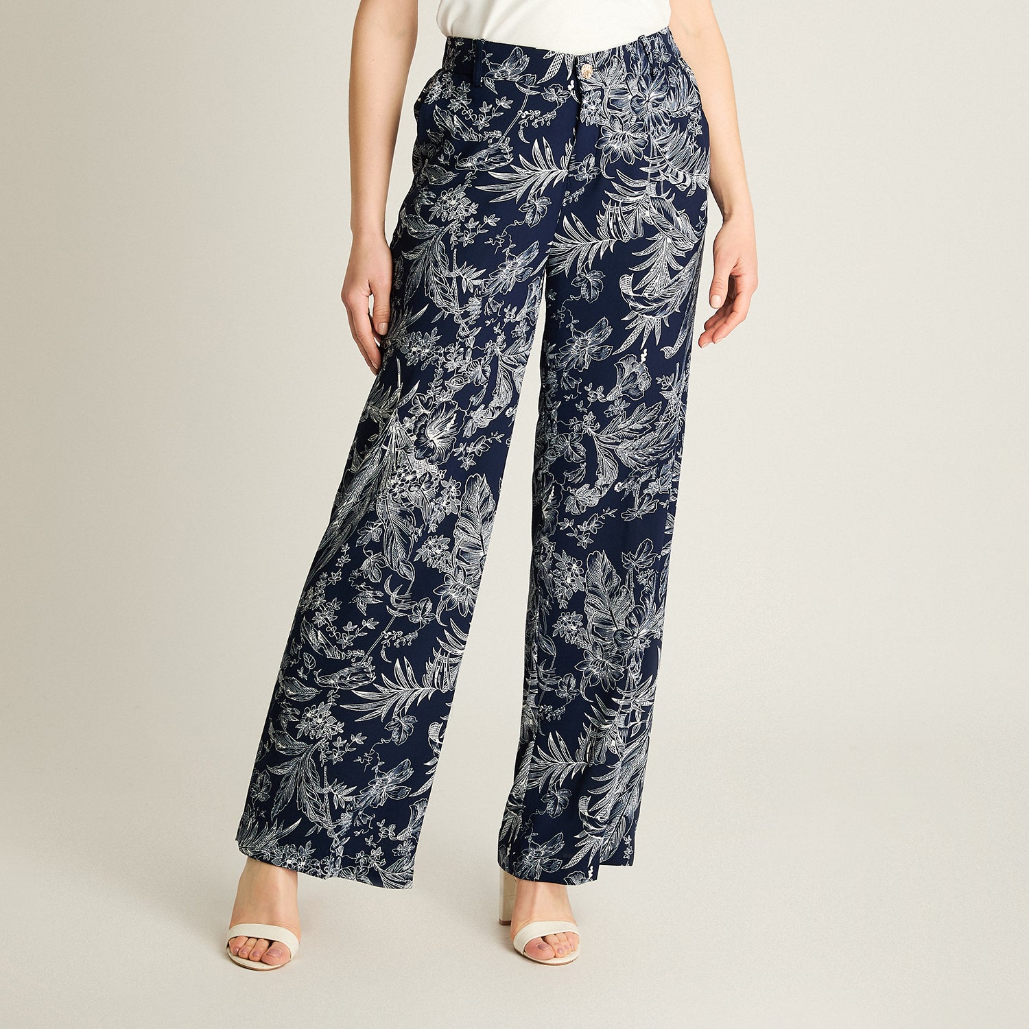 Pantalón Casual Palazzo Azul Estampado