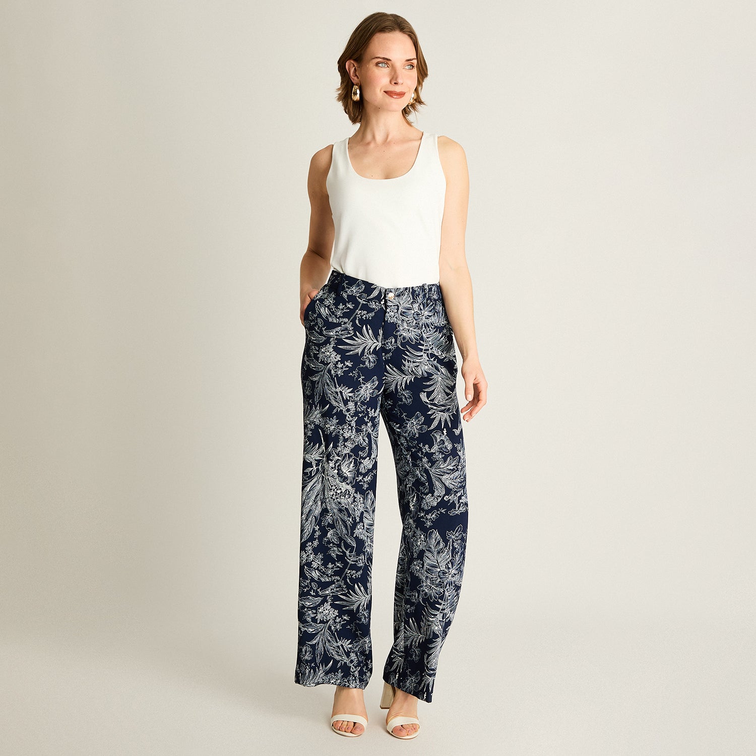 Pantalón Casual Palazzo Azul Estampado