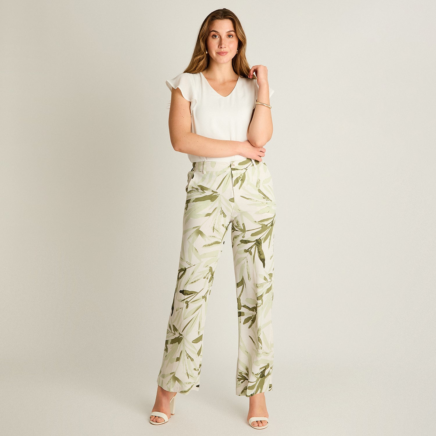 Pantalón Casual Palazzo Verde Estampado