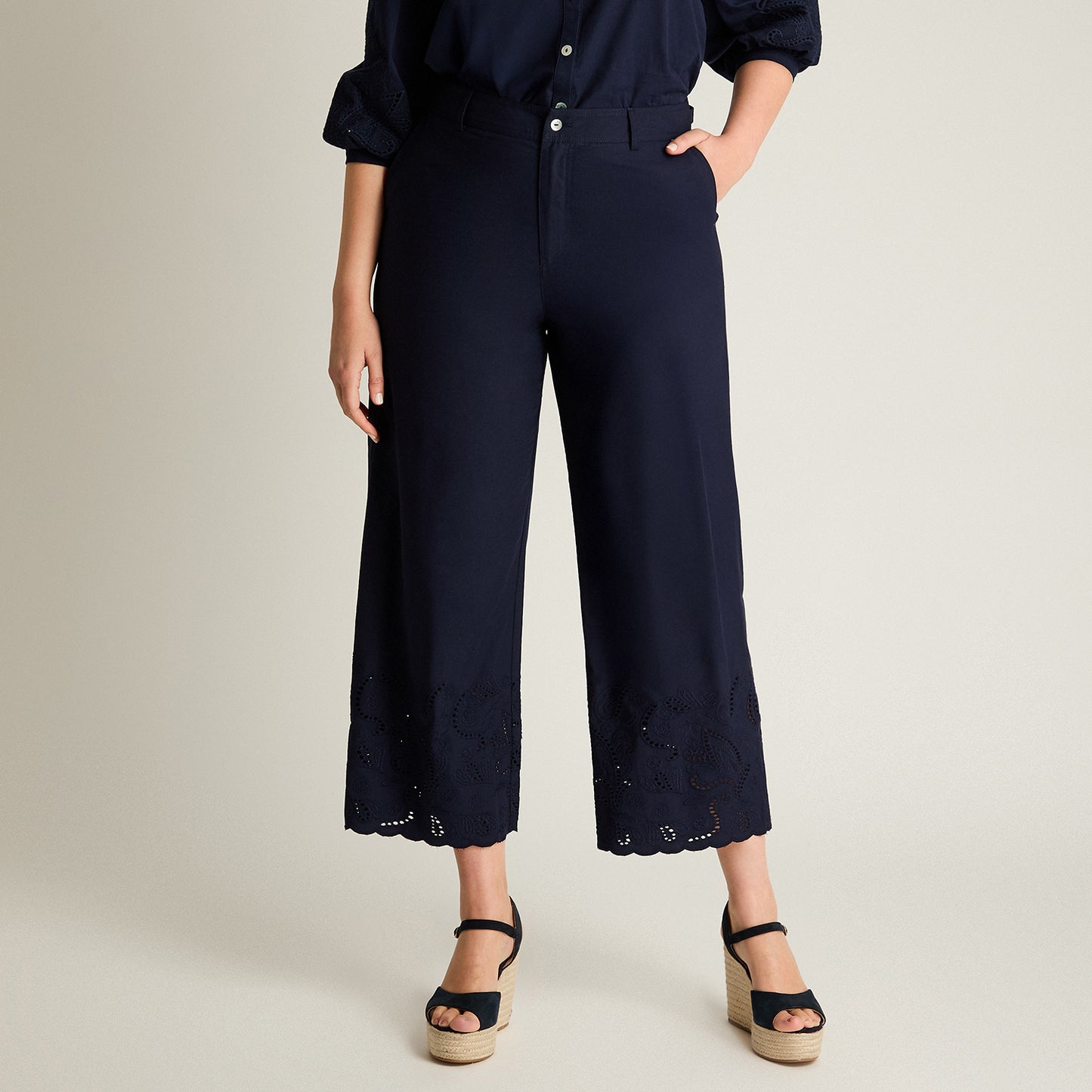 Pantalon Sport Azul Palazzo No Elasticado Calce Normal