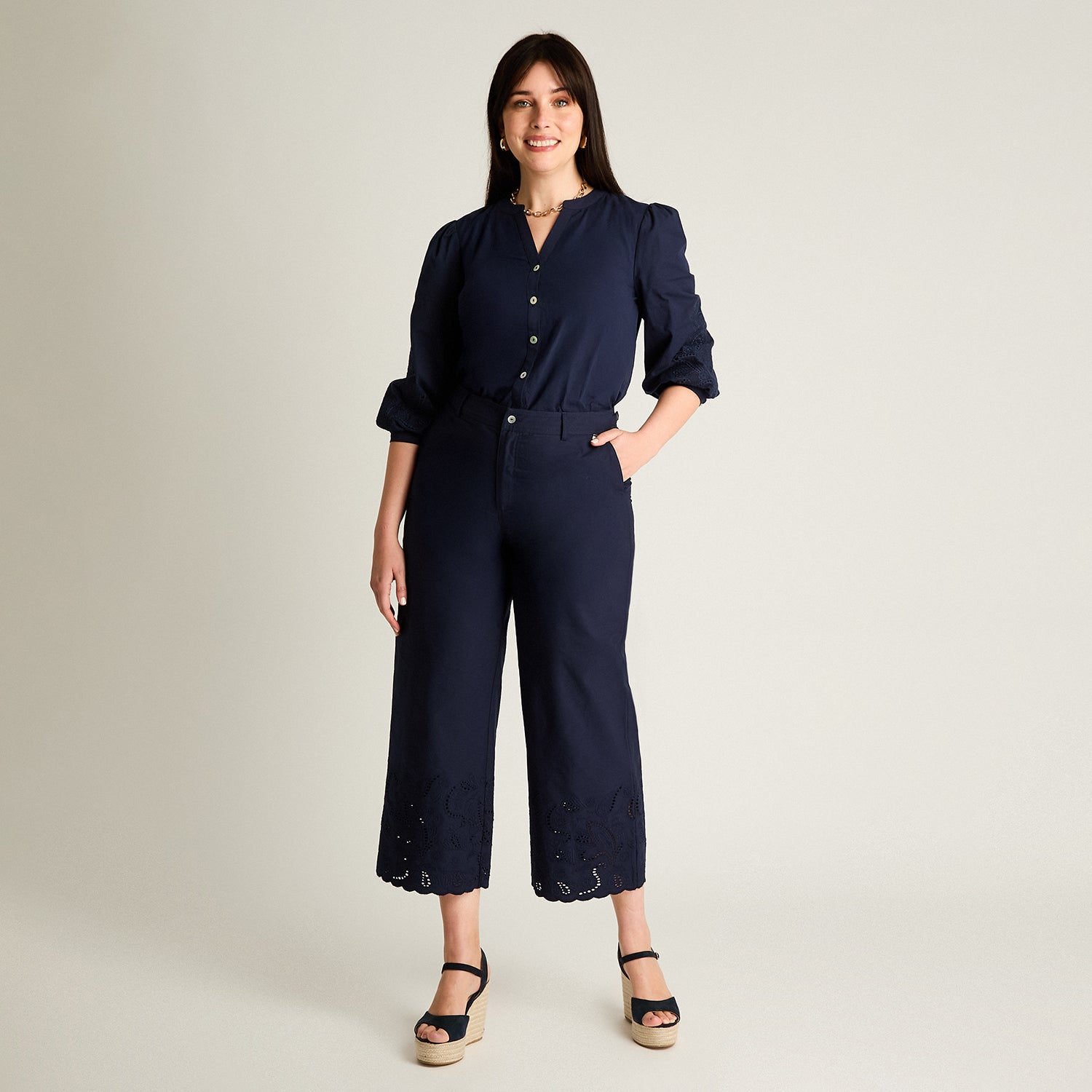 Pantalon Sport Azul Palazzo No Elasticado Calce Normal