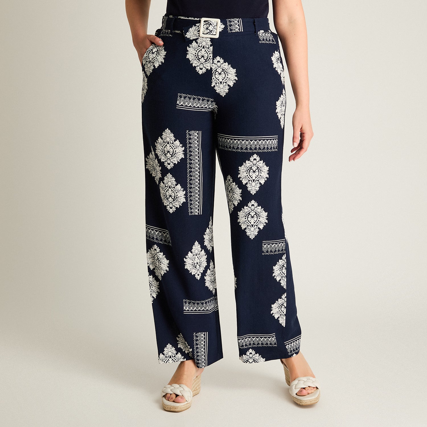 Pantalon Sport Azul Palazzo No Elasticado Calce Normal