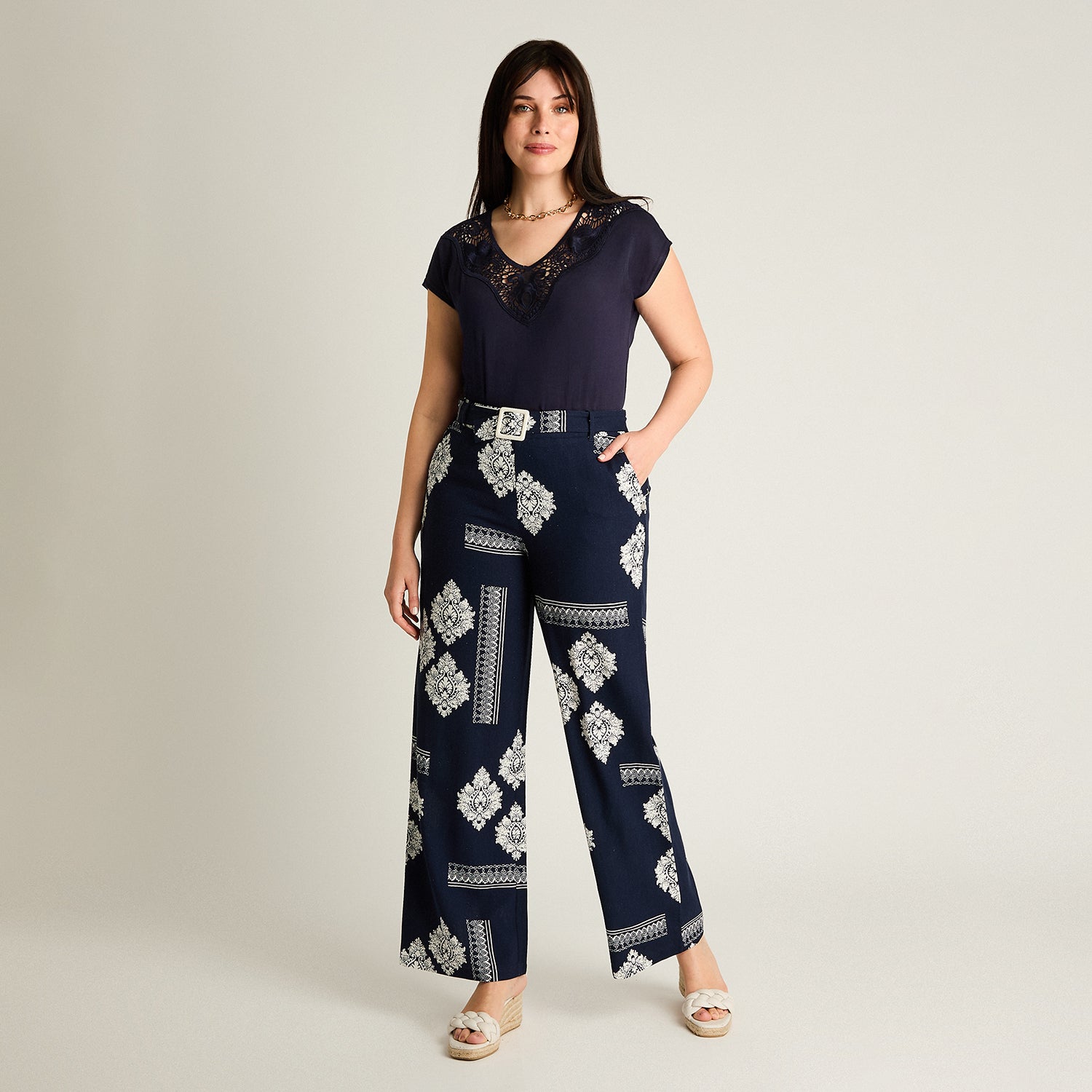 Pantalon Sport Azul Palazzo No Elasticado Calce Normal