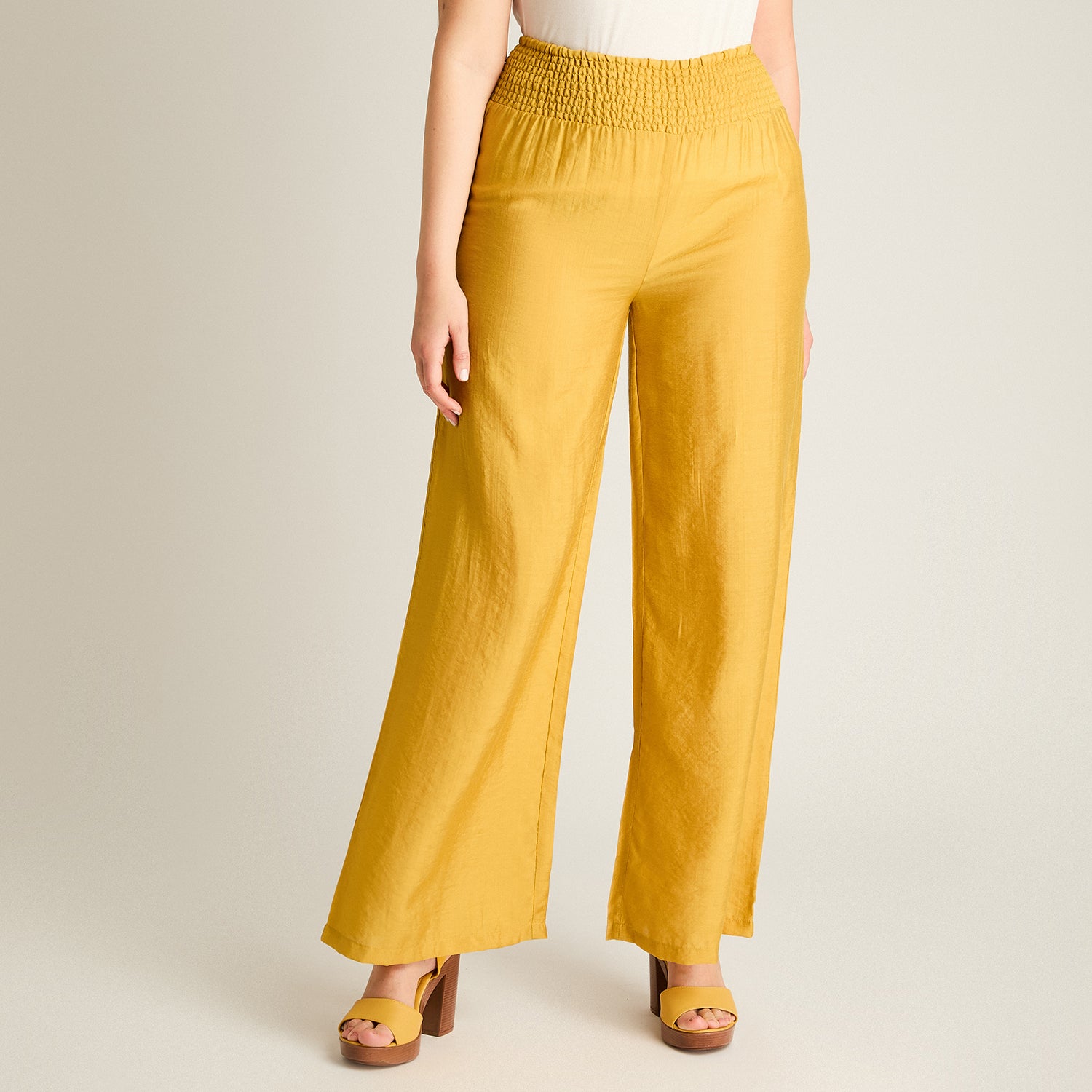 Pantalon Sport Mostaza Palazzo No Elasticado Calce Normal