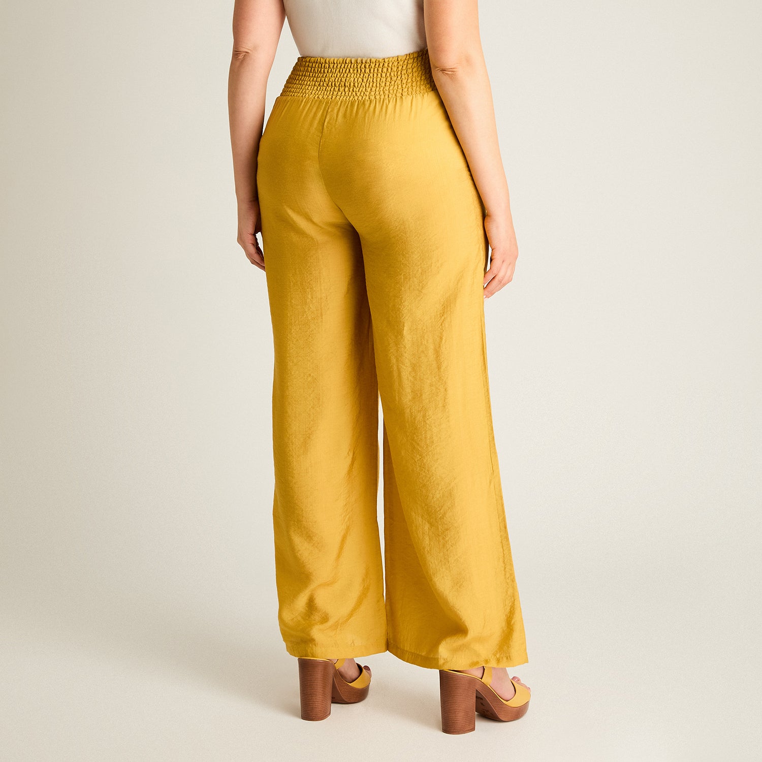Pantalon Sport Mostaza Palazzo No Elasticado Calce Normal