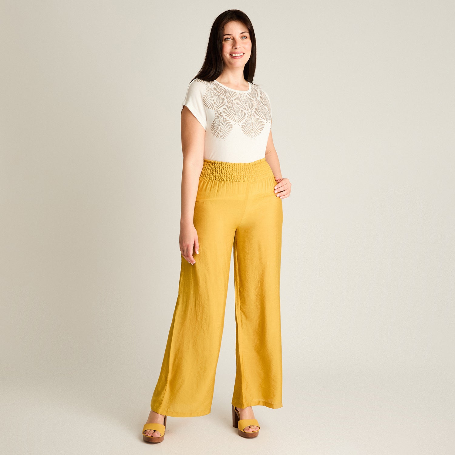 Pantalon Sport Mostaza Palazzo No Elasticado Calce Normal